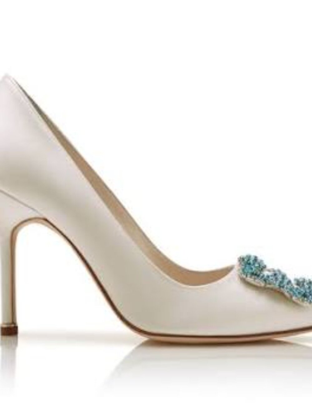 Manolo Blahnik HANGISI Bridal 90 White Satin Jewel Buckle Pumps (MSRP: $1475) - Picture 2 of 7